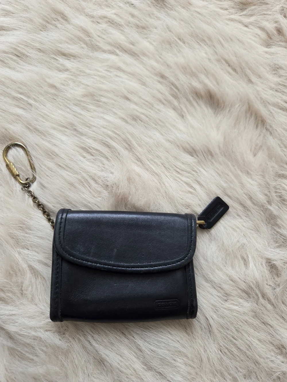 Vintage Coach Black Leather Key Wallet with Gold Chain